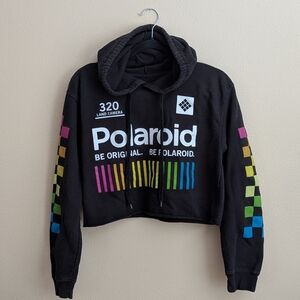 Polaroid Black Hoodie with Rainbow Accents